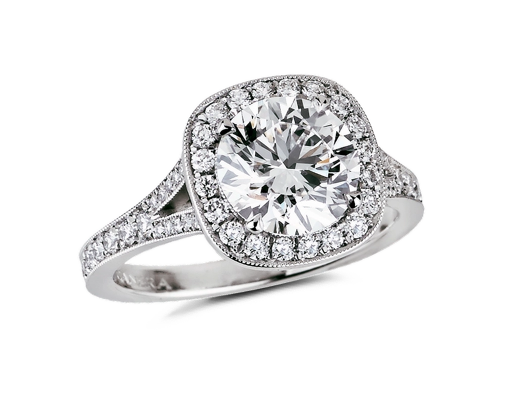 Round Cushion Halo Split Band Ring | Victor Canera